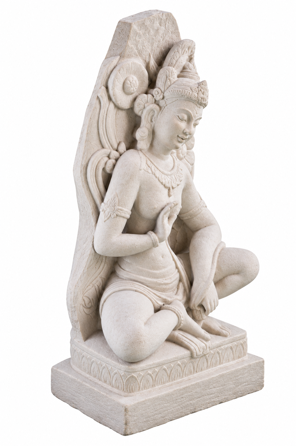 Seated Temple Figure · Stone-finish sculpture, 31.5 cm