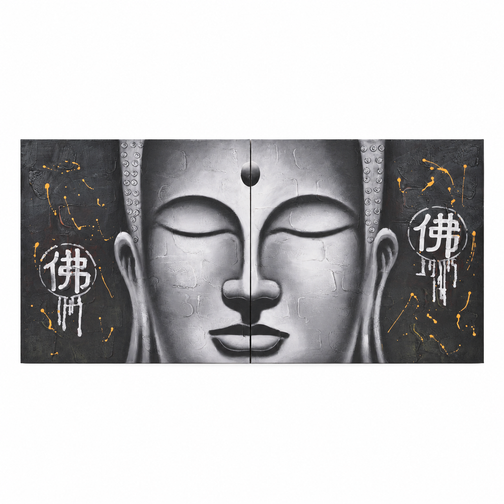 Serene Buddha Diptych · Two-panel artwork, 160 × 80 cm