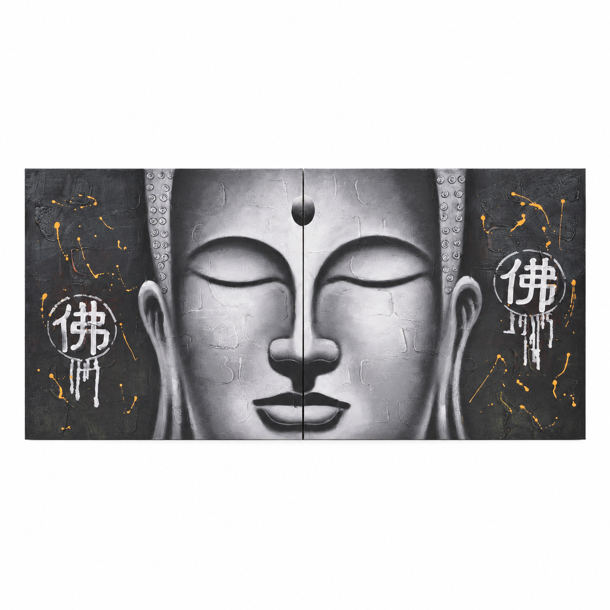 Serene Buddha Diptych · Two-panel artwork, 160 × 80 cm