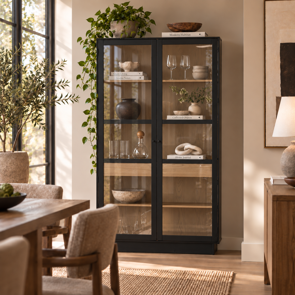 Display Cabinet, Black and Wood
