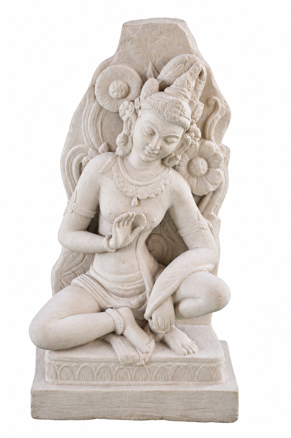 Seated Temple Figure · Stone-finish sculpture, 31.5 cm