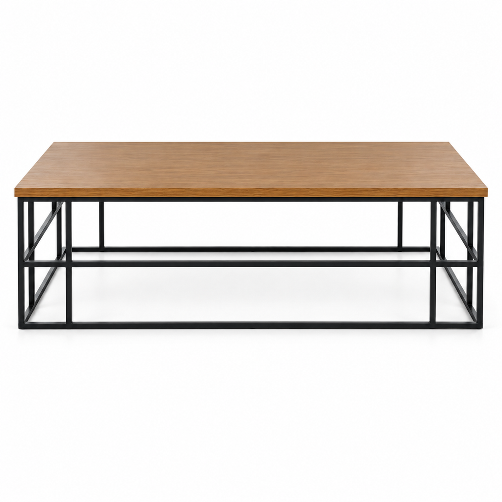 Coffee Table, Wood and Black Metal
