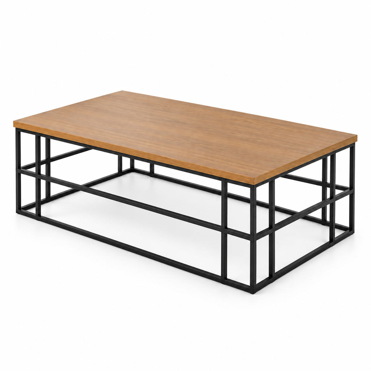Coffee Table, Wood and Black Metal