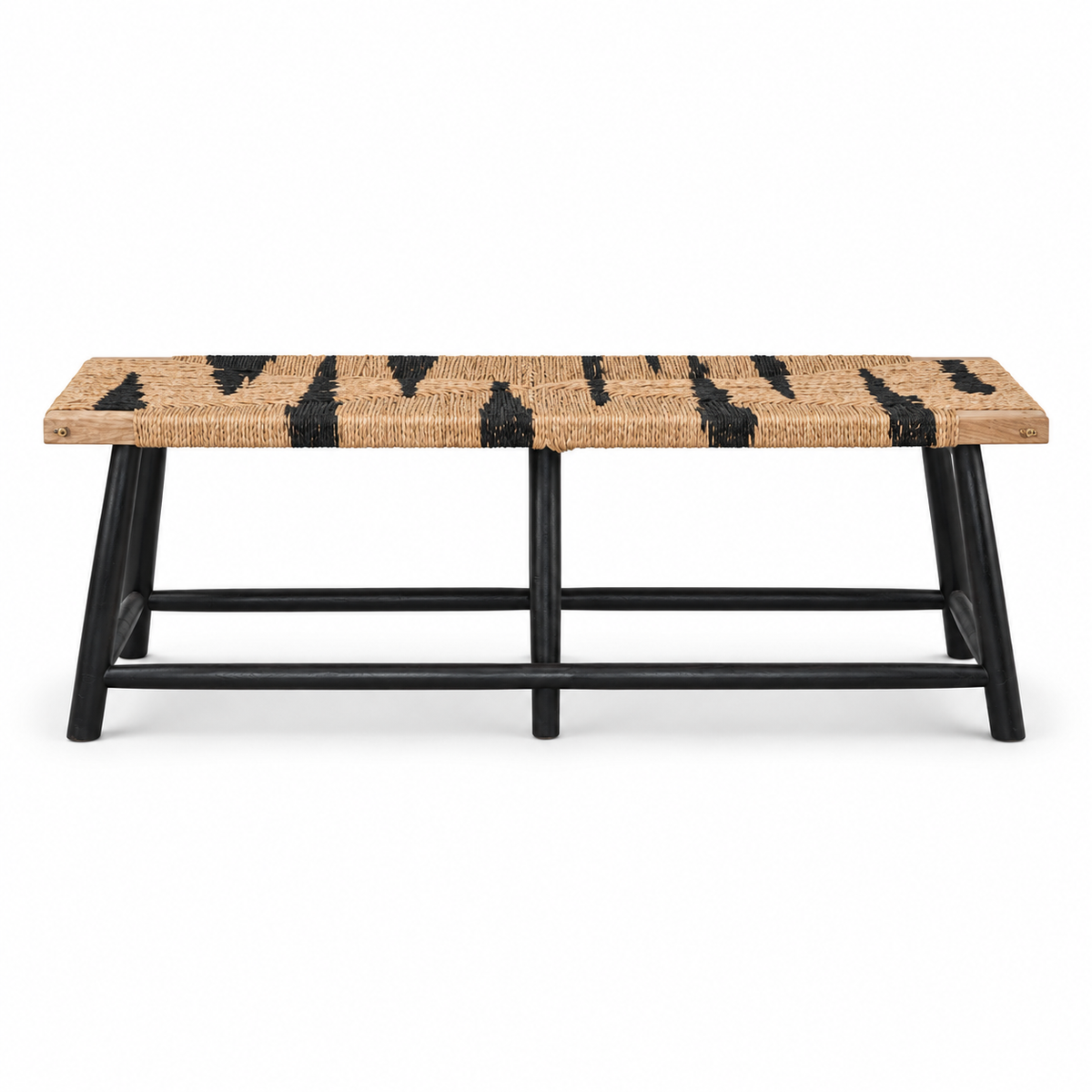 Amatuli Bench, 1.5 m · Woven seat on blackened timber