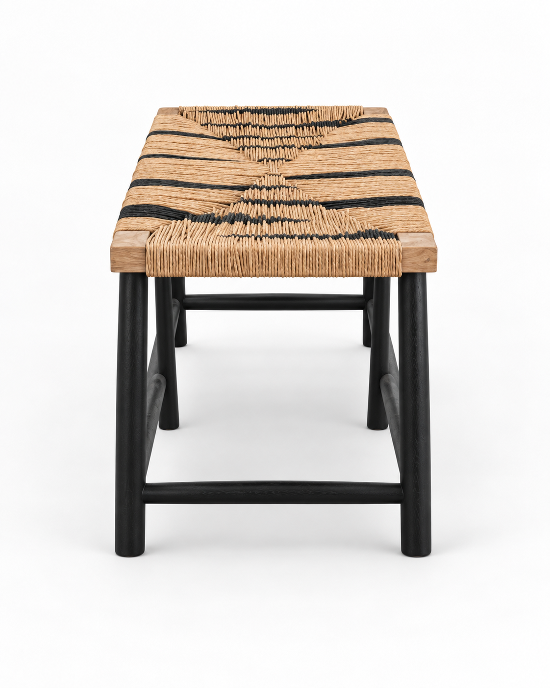 Amatuli Bench, 1.5 m · Woven seat on blackened timber