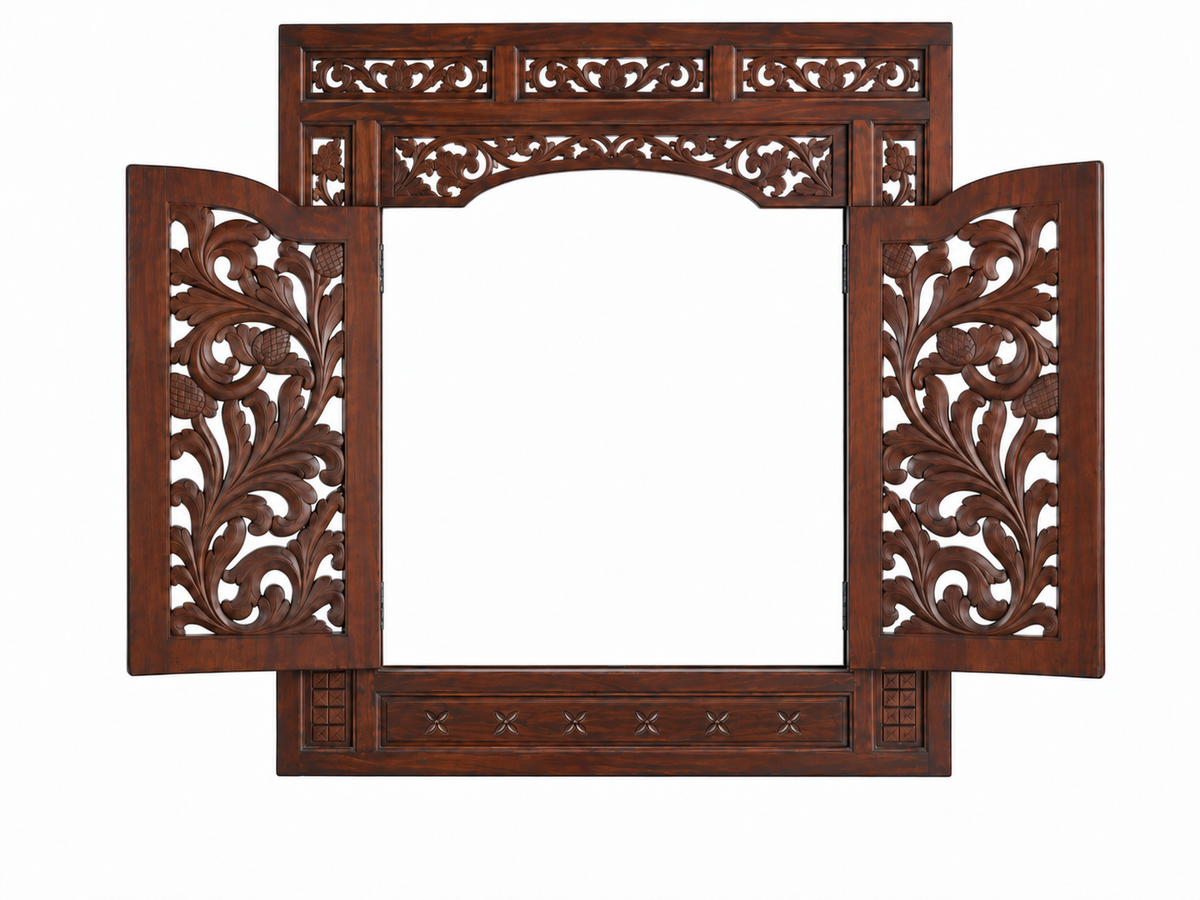Jharokha Mandir · Carved wood with opening shutters