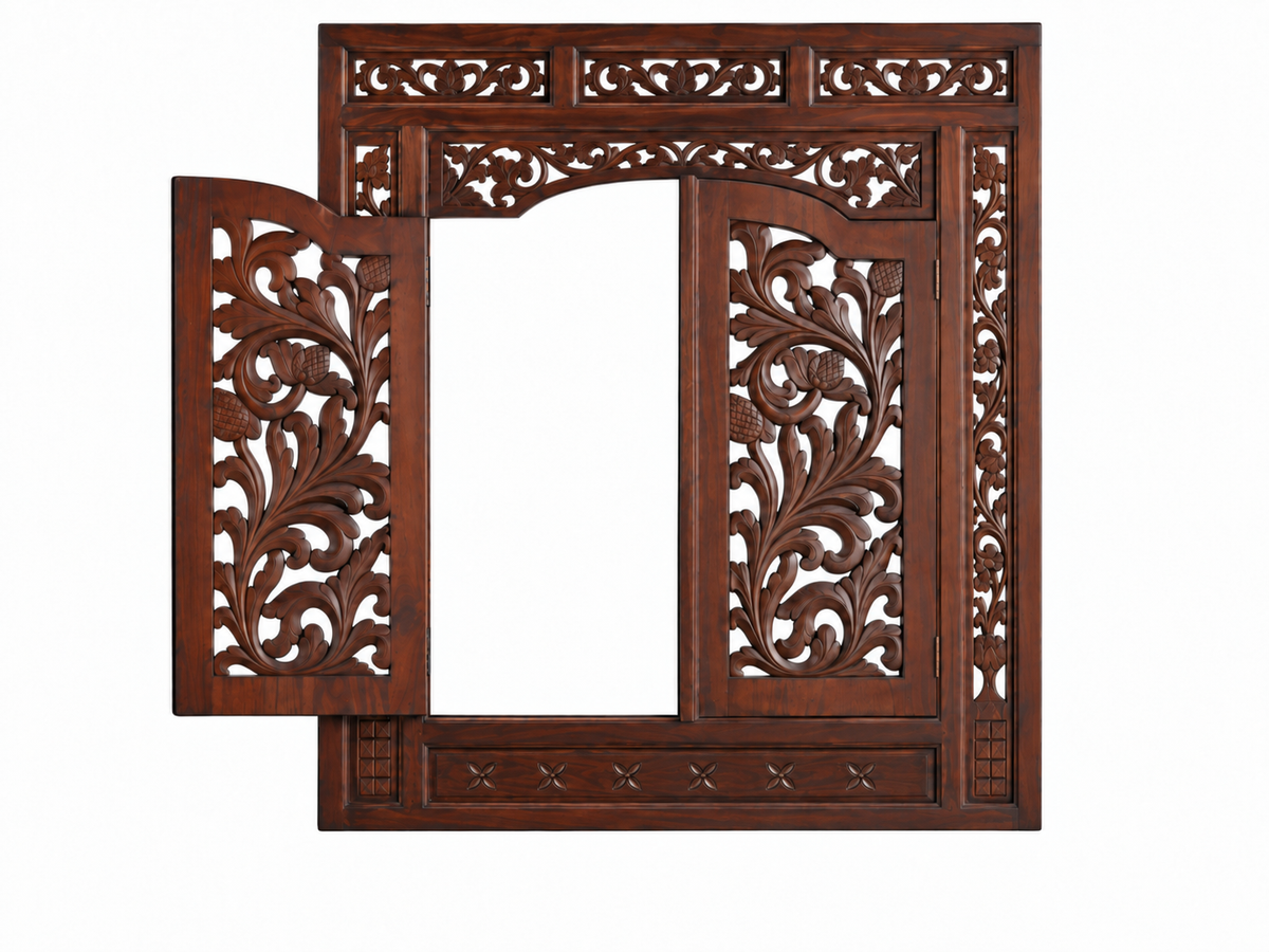 Jharokha Mandir · Carved wood with opening shutters